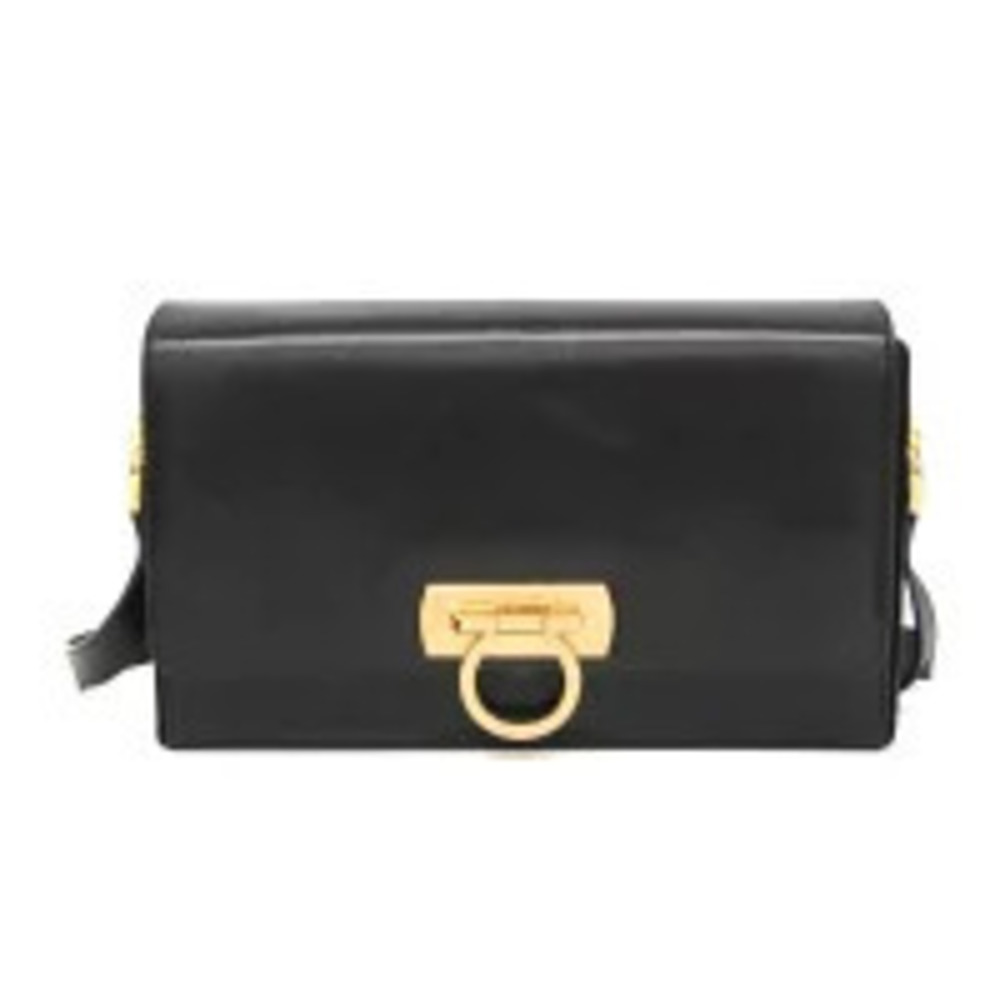 Salvatore Ferragamo Gancini Leather Shoulder Bag Black